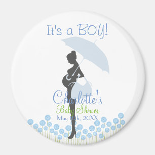 Es ist ein JUNGE! Blaue Silhouette-Baby-Dusche Magnet