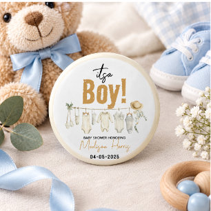 Es ist ein Junge! Blaues Babyshower – Süß und Char Button