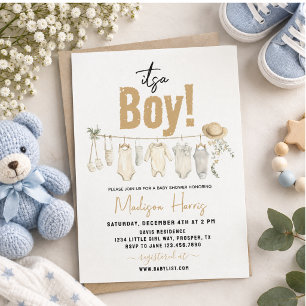 Es ist ein Junge! Blaues Babyshower – Süß und Char Einladung
