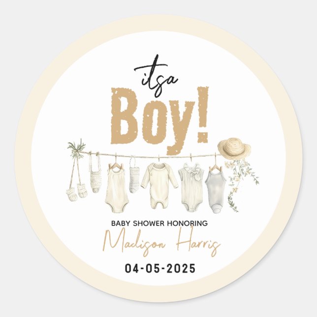 Es ist ein Junge! Blue Baby Shower - Niedlich & Sw Runder Aufkleber (Vorderseite)