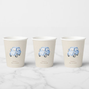 Es ist ein Junge Blue Boho Wasserfarbe Retro Auto Pappbecher
