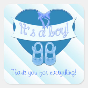 Es ist ein Junge Blue Heart Bow Shoes Baby Boy Sho Quadratischer Aufkleber