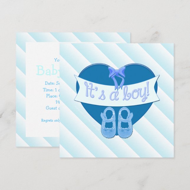 Es ist ein Junge Blue Heart Shoes Baby Boy Shower  Einladung (Vorne/Hinten)