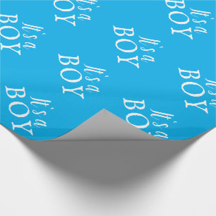 Es ist ein Junge Blue Typografie Baby Shower Party Geschenkpapier