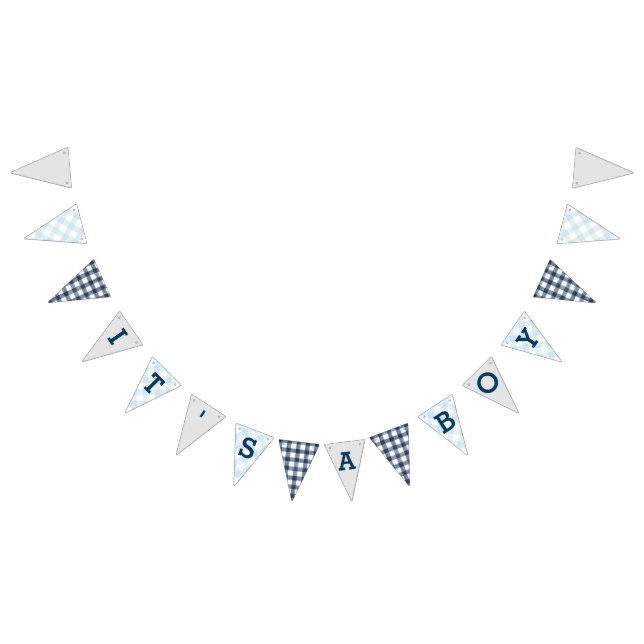 Es ist ein Junge | Country Gingham Baby Dusche Wimpelkette (Alle)