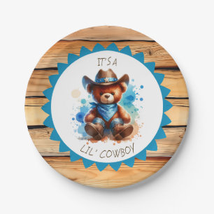 Es ist ein Junge Cowboy Teddy Bear Boy's Baby Sh Pappteller