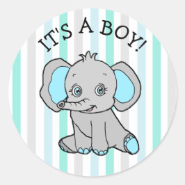 Es ist ein Junge, ein blauer Elefant, Sterne, Mond Runder Aufkleber
