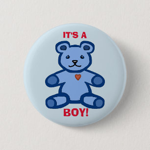 "Es ist ein Junge", ein blauer Teddybär Button