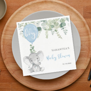 Es ist ein Junge Elefantenballons Babydusche Grünp Serviette