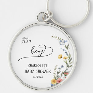 Es ist ein Junge! Farbige Wildblumen-Baby-Party Schlüsselanhänger