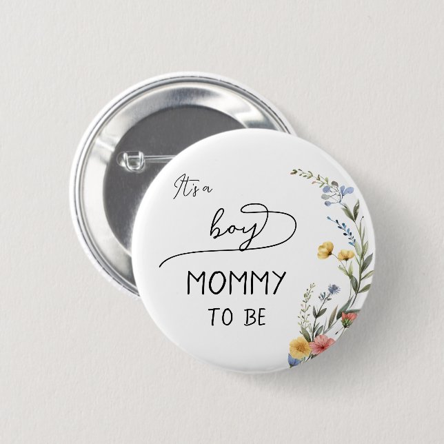 Es ist ein Junge! Farbige Wildblumen werdende Mutt Button (Vorne & Hinten)