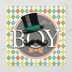 Es ist ein Junge! Farbiger Argyle Einladung