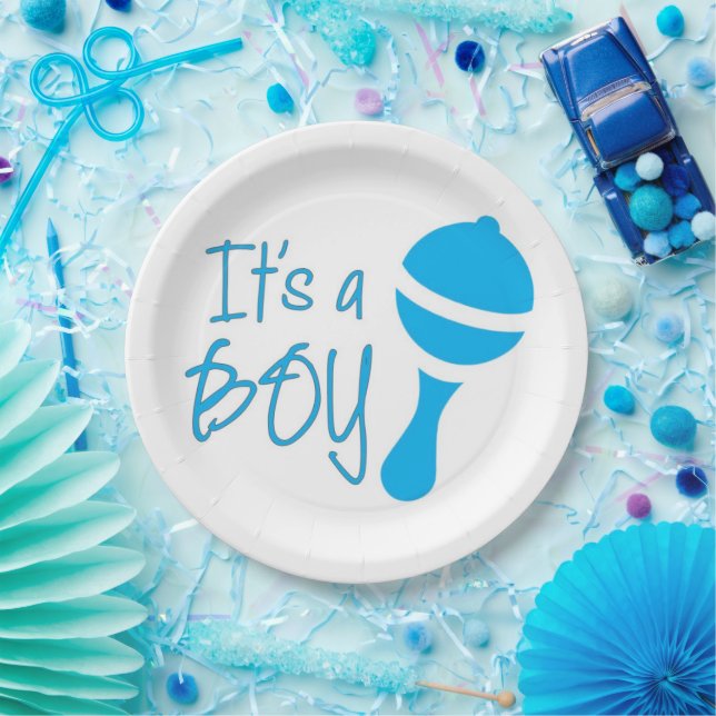 Es ist ein Junge Geschlecht zeigen Baby Dusche Blu Pappteller (Party)