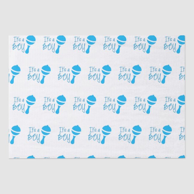 Es ist ein Junge Geschlecht zeigen Baby Dusche Blu Seidenpapier (Vorderseite)