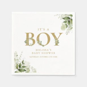 Es ist ein Junge Greenery Foliage Gold Buchstabe B Serviette