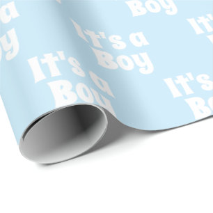 Es ist ein Junge, hellblaue weiße Babydusche Gesc Geschenkpapier