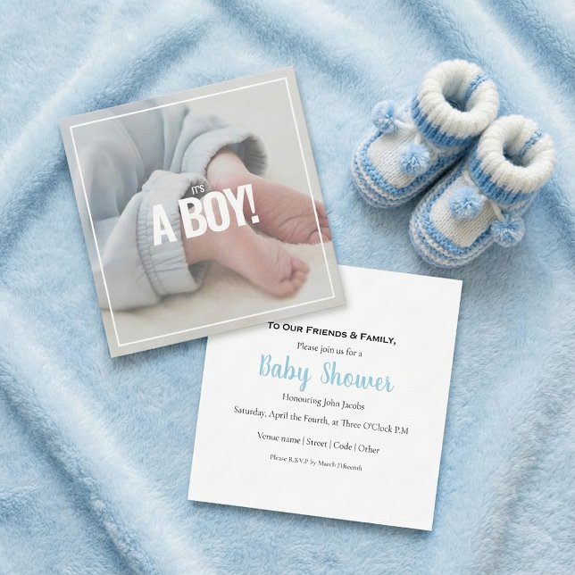 Es ist ein Junge, Ihr eigenes Foto, Babyduschkarte (Its a boy, your own photo, baby shower card.)