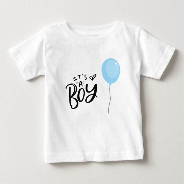 Es ist ein Junge mit blauem Ballon Baby T-shirt (Vorderseite)