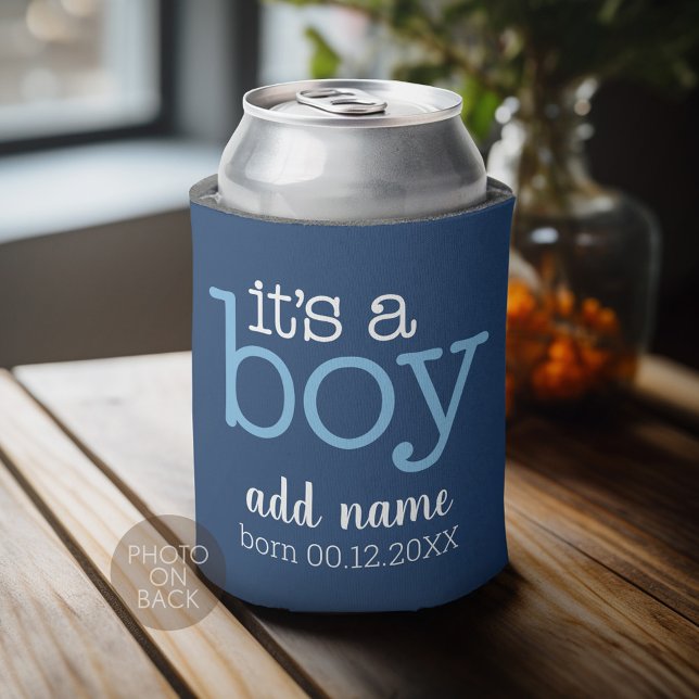 Es ist ein Junge - Moderner, Whimsical Baby Name u Dosenkühler (Personalized Can Cooler - Add Custom Text or Name)