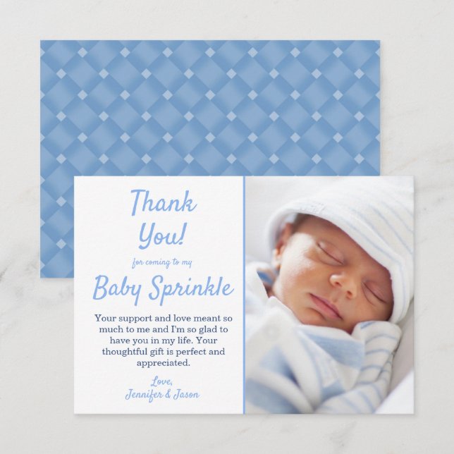 Es ist ein Junge Niedlich Blue Baby Sprinkle Viele Dankeskarte (Vorne/Hinten)