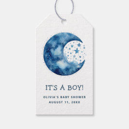 Es ist ein Junge. Niedliche Blaue Mond Babydusche Geschenkanhänger