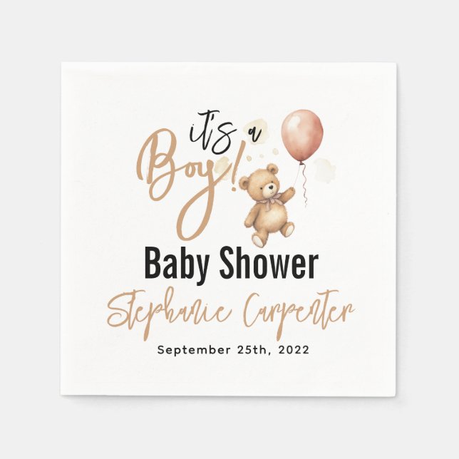 Es ist ein Junge! Niedliche Teddy Bear Baby Dusche Serviette (Vorderseite)