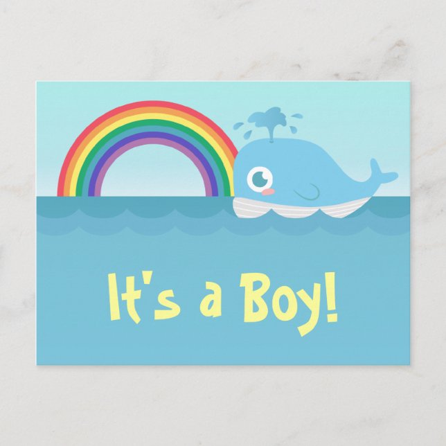 Es ist ein Junge - Niedlicher Baby Blue Whale mit  Ankündigungspostkarte (Vorderseite)