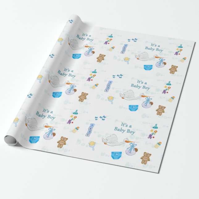 Es ist ein Junge - Personalisierte Babydusche Geschenkpapier (Ungerollt)