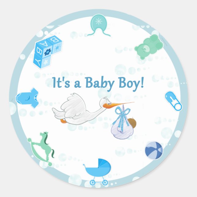 Es ist ein Junge - Personalisierte Babydusche Runder Aufkleber (Vorderseite)