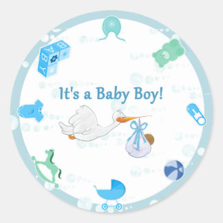 Es ist ein Junge - Personalisierte Babydusche Runder Aufkleber