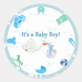 Es ist ein Junge - Personalisierte Babydusche Runder Aufkleber
