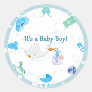 Es ist ein Junge - Personalisierte Babydusche Runder Aufkleber
