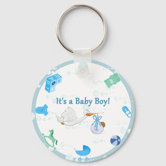 Es ist ein Junge - Personalisierte Babydusche Schlüsselanhänger (Vorderseite)