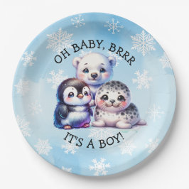 Es ist ein Junge | Polar Arctic Winter Baby Show Pappteller