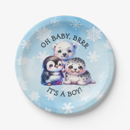 Es ist ein Junge | Polar Arctic Winter Baby Show Pappteller