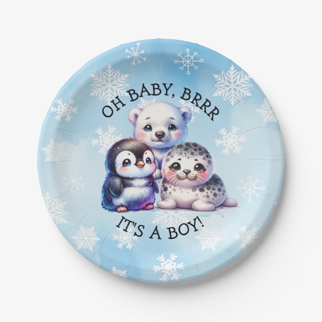 Es ist ein Junge | Polar Arctic Winter Baby Show Pappteller (Vorderseite)