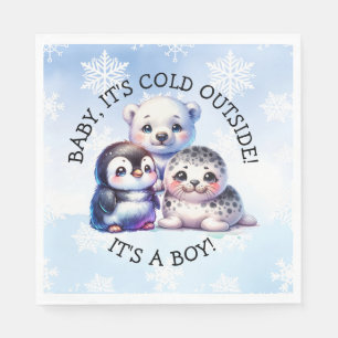 Es ist ein Junge   Polar Arctic Winter Baby Show Serviette