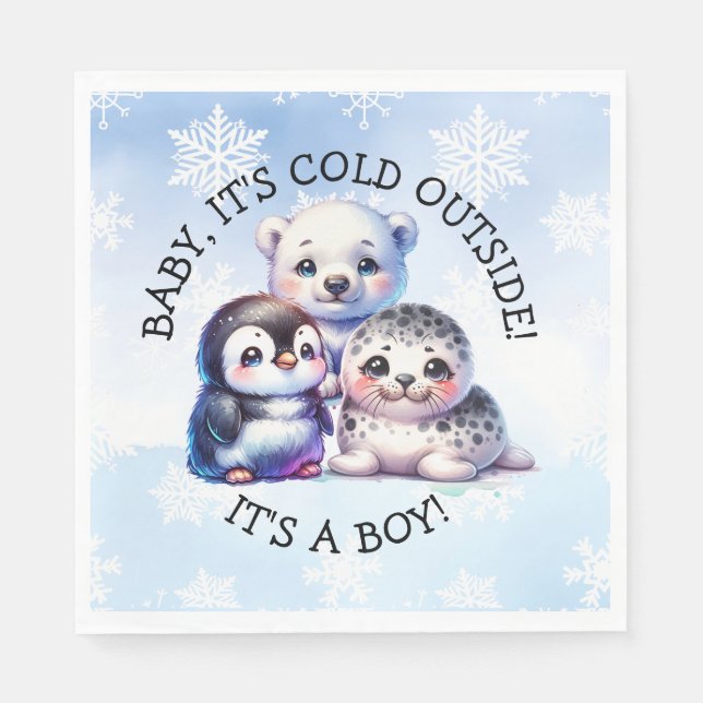 Es ist ein Junge | Polar Arctic Winter Baby Show Serviette (Vorderseite)