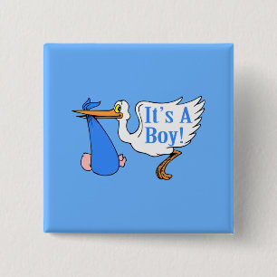 Es ist ein Junge! (Storch-und Baby-Bündel) Button