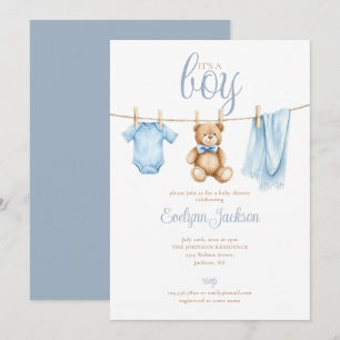 Es ist ein Junge Süße blaue Wäscheleine Baby-Party Einladung