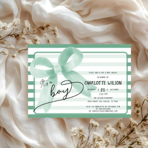 Es ist ein Junge Süße Minze Streifen Baby-Party Einladung
