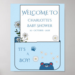 Es ist ein Junge! Süßer Bär & Gänseblümchen Baby S Poster