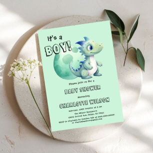 Es ist ein Junge! Süßer Dinosaurier mit seinem Ei  Einladung