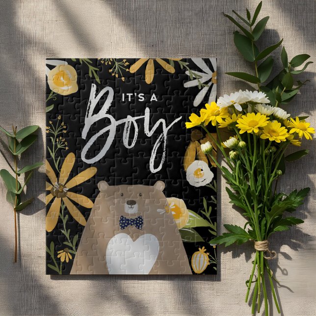 Es ist ein Junge - Sweet Honey Bee & Bären Wildblu (It's A Boy - Sweet Honey Bee & Bear Wildflowers Jigsaw Puzzle)