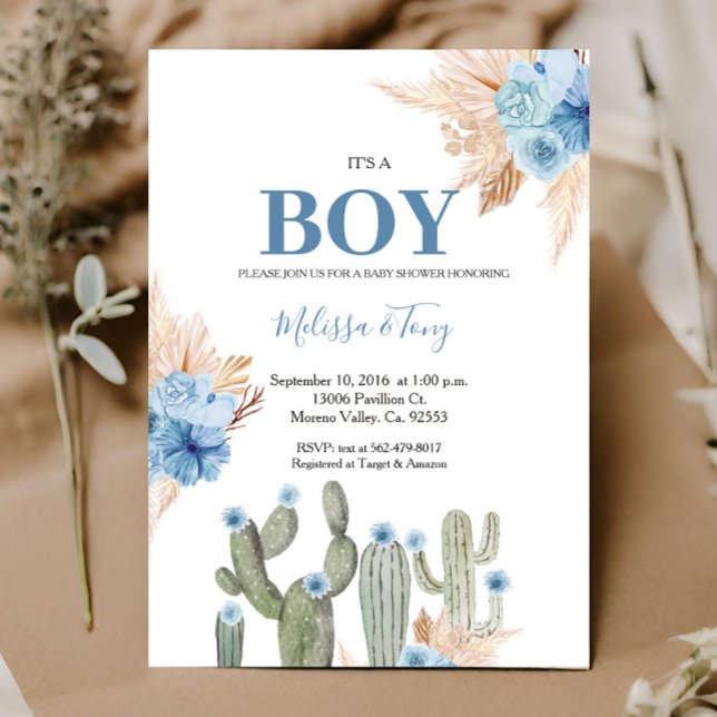 Es ist ein Junge Taco 'über Liebe Blue Floral BABY Einladung (Von Creator hochgeladen)