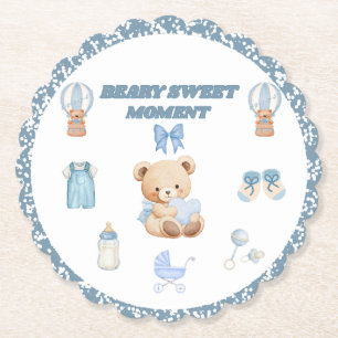 Es ist ein Junge Teddybär Dusche Blau Rund geschwe Untersetzer