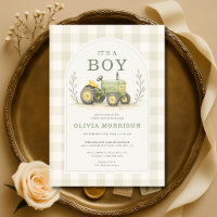 Es ist ein Junge Traktor Gingham Baby Shower