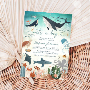 Es ist ein Junge Unter dem Meer Baby Shower Einlad Einladung