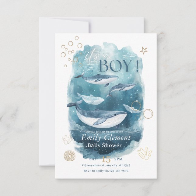 Es ist ein Junge unter der Sea Baby Dusche laden Einladung (Vorderseite)