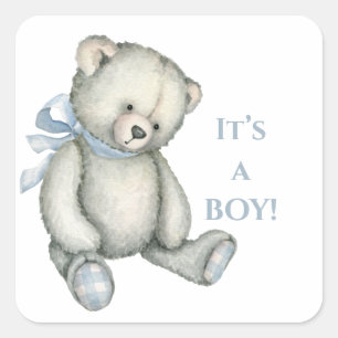 Es ist ein JUNGE Vintage-Rusitik-Blaue-Teddybär  Quadratischer Aufkleber